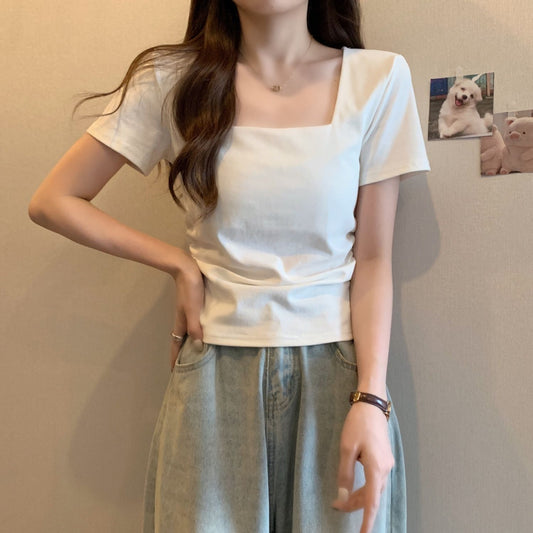 Dealbabad Square Neck Straight Shoulder Short Sleeve Casual Tee - product image 1