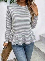 Dealbabad Striped Crew Neck Loose A-Line Long Sleeve Tee - product image 1