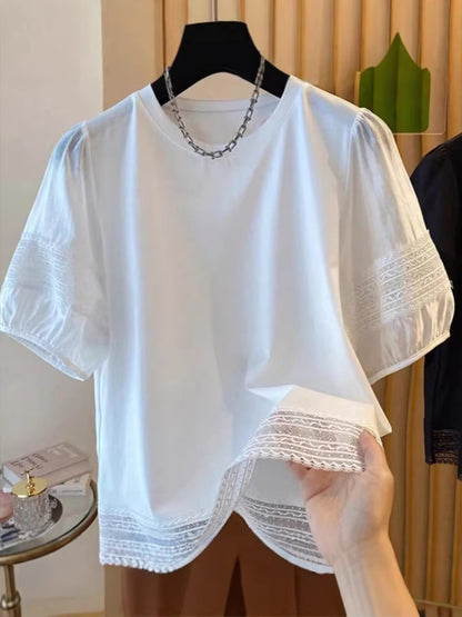 Dealbabad Relaxed Puff Sleeve Crew Neck Casual Blouse - product image 1
