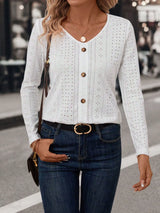 Dealbabad French-Inspired V-Neck Button Detail Long Sleeve Top - product image 1