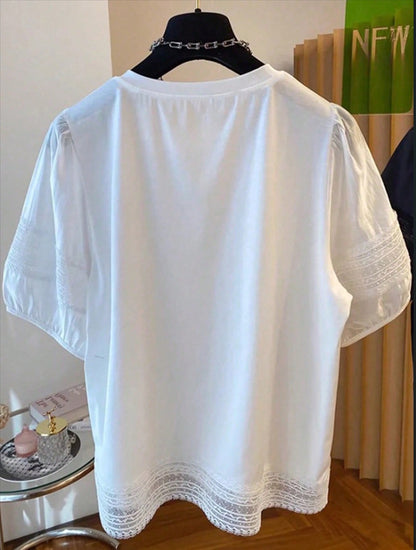 Dealbabad Relaxed Puff Sleeve Crew Neck Casual Blouse - product image 2
